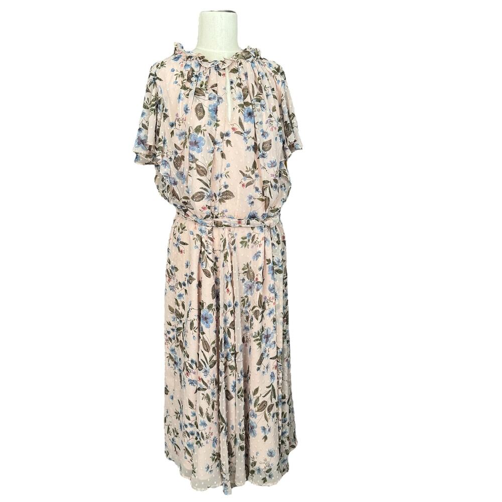 Floral Pink Ruffle-Neck Maxi Dress